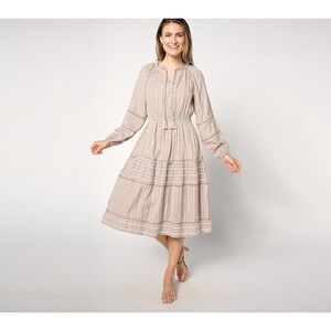 Destination 365 Regular Printed Clipped Dot Midi‎ Dress Light Brown M